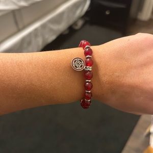 Rustic Cuff Red and silver beaded bracelet